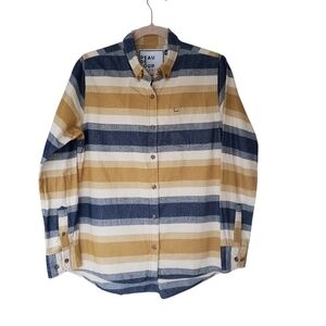 Peau De Loup Beta Cotton Flannel Shirt Button Down Long Sleeve Striped